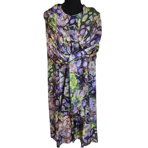 WORTH Womens Floral Silk Sleeveless Dress With Matching Shawl Multicolor Sz 16 - Picture 2 of 14